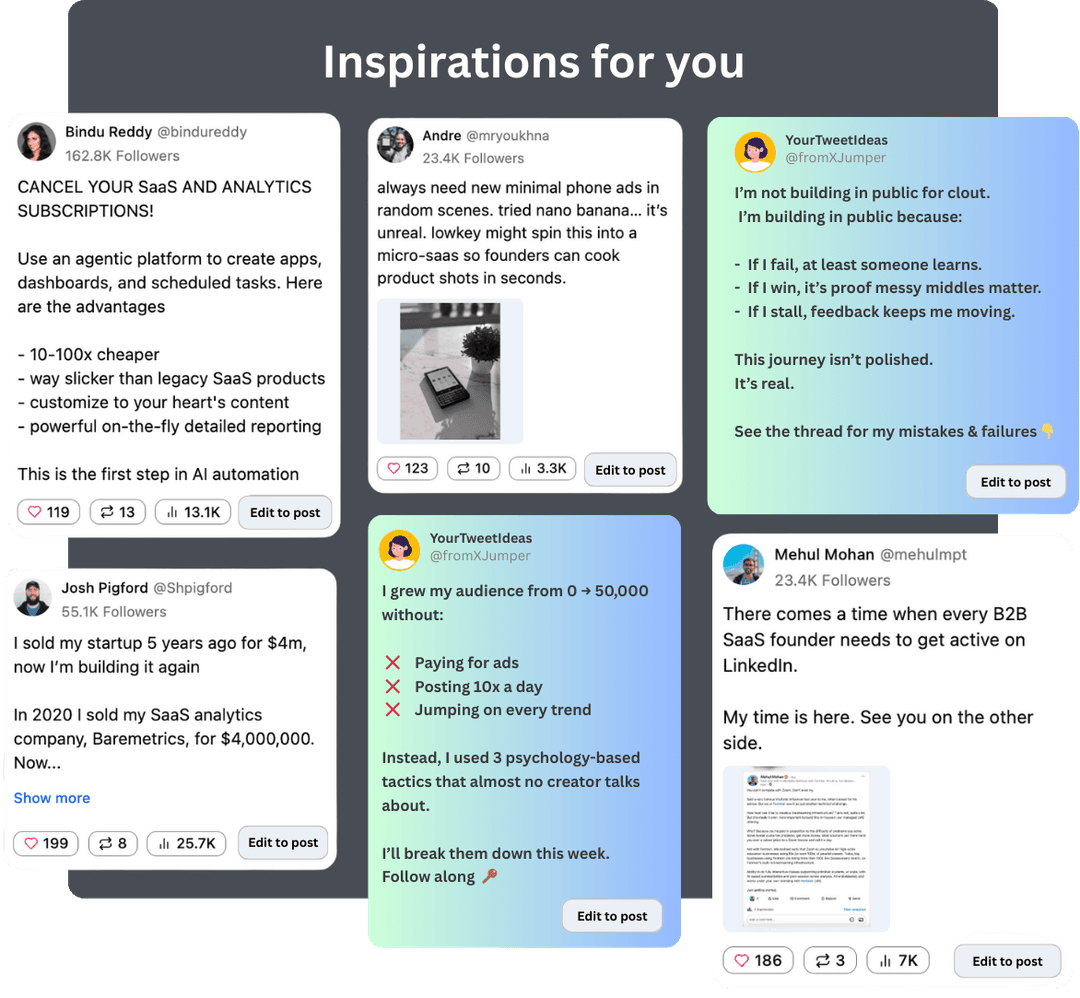 Smart Post AI composer with calendar scheduling and a draft tweet generated from viral inspirations