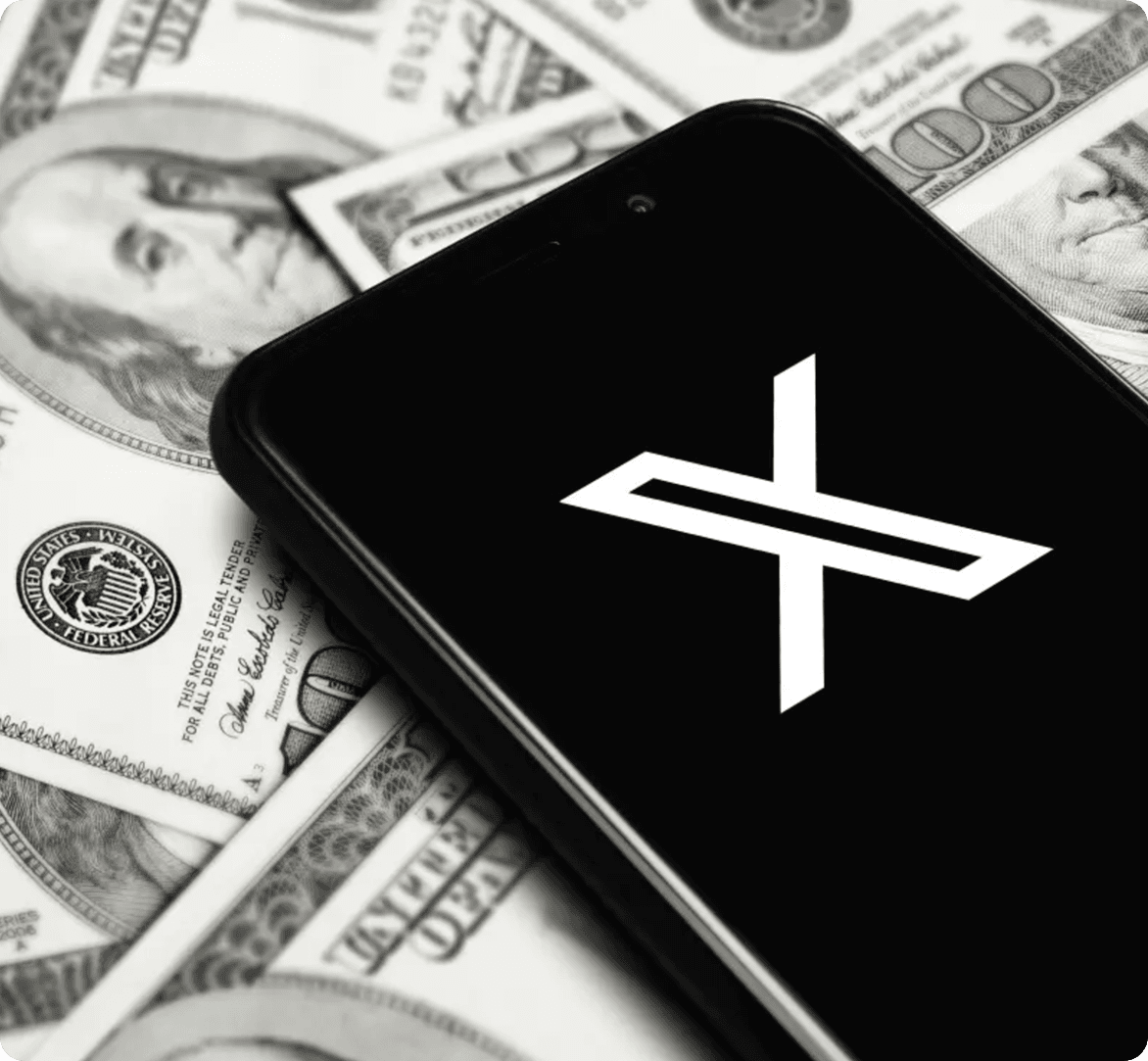 Phone with X logo on dollar background, representing X account valuation tool